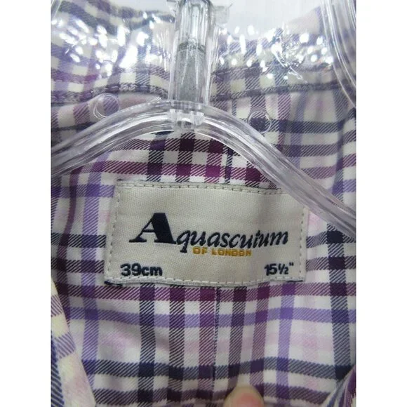 Aquas cutum Shirt 15 1/2 Button Up French Cuff Plaid Preppy Medium - Picture 9 of 11